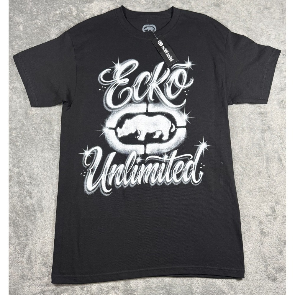 Ecko Unltd Men's Black Logo Graphic Print Crew Neck Tee Shirt Size Medium